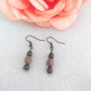 Brown Beaded Dangle Earrings